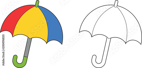 Obraz na plátne Umbrella Coloring Page with Colored Reference and Outline Drawing