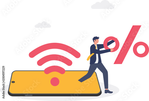 Businessman navigating Wi-Fi signal and tax percent