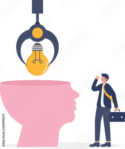 Crane dropping idea bulb into human mind