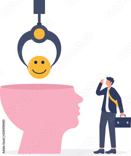 Crane dropping happy smiley into human mind