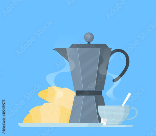 italian coffee maker and cup flat icon flat vector illustration