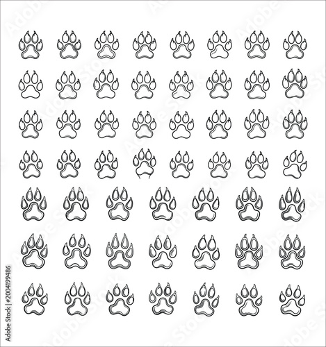 Numerous black and white paw prints arranged in a grid pattern