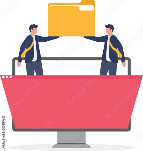 Professionals sharing data folder across digital screens