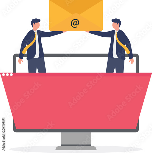Professionals sharing email envelope across digital screens
