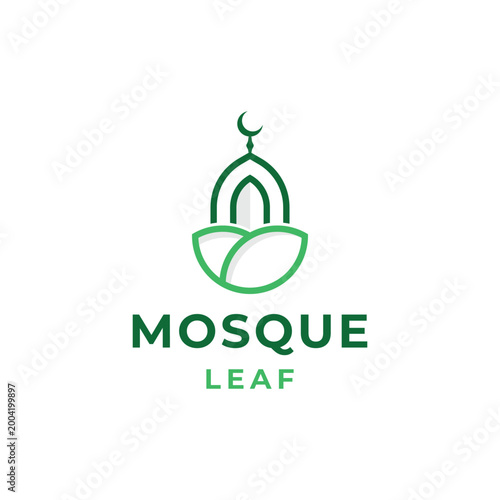 Islamic Mosque Logo with Green Leaf Element for Halal Organization