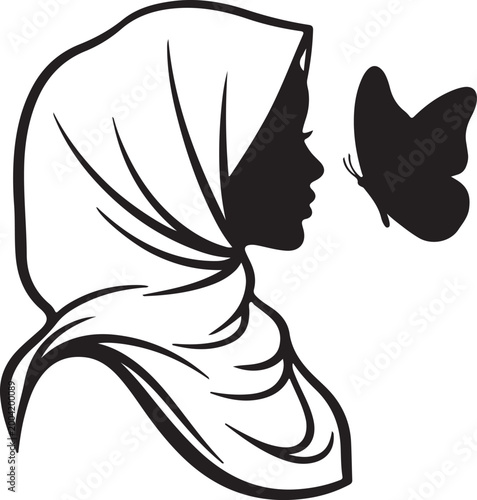 Collection of Elegant Hijab Muslim Woman Icons in Black Silhouette