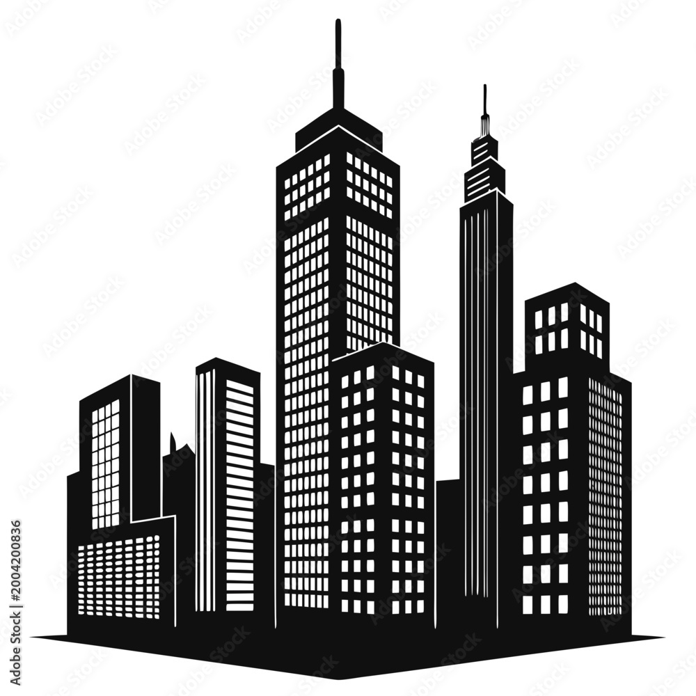 Fototapeta premium modern skyscraper skyline silhouette with window details vector illustration