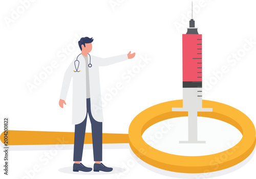 Doctor researching vaccination with magnifying glass