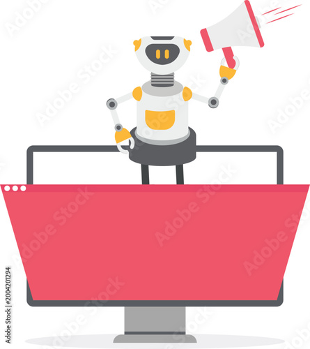 AI robot announcing news from digital screen