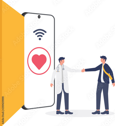 Doctor and professional shaking hands at mobile portal