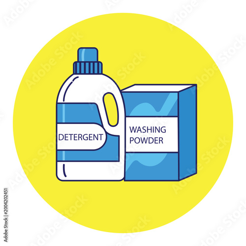 Detergent Bottle and Washing Powder Box Icon for Laundry, Cleaning Product, and Household Care Vector Illustration
