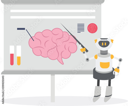 AI robot presenting brain health on medical chart