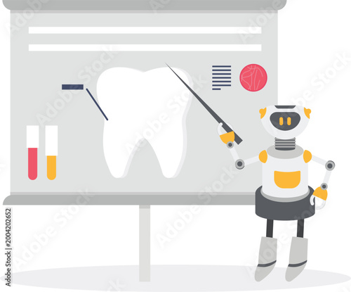 AI robot presenting dental tooth health on medical chart