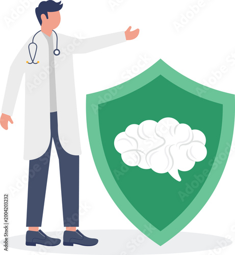 Doctor protecting brain with secure health shield
