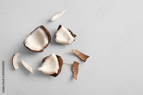 Pieces of fresh coconut on ...