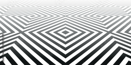 Geometric Checked Black and White Pattern in Diminishing Perspective View. Ab...
