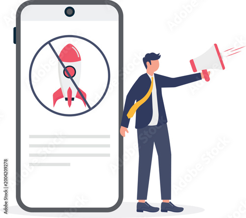 Professional giving warning announcement on mobile screen