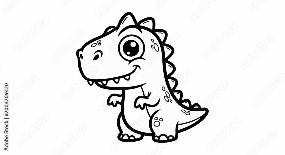 Naklejka premium A cute cartoon Tyrannosaurus Rex in black and white, looking cheerful
