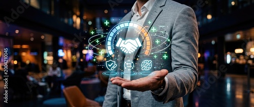 Enhancing business partnerships through innovative technology solutions corporate office digital marketing strategy modern environment professional viewpoint collaboration concept