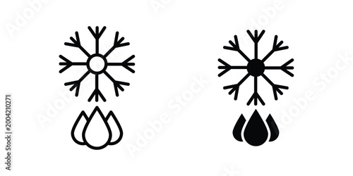 Snowflake droplets icon design pack in white and black color