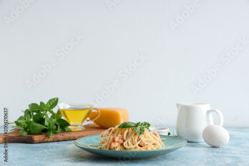 Plate with tasty pasta carb...