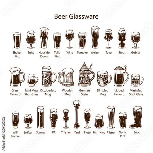 Hand drawn set of beer glasses and mugs.