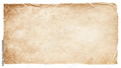 A textured, aged parchment paper with frayed and wrinkled edges on a light background.