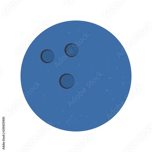 Blue bowling ball illustration with finger holes in retro flat style with textured surface. Simple vector design isolated on a white background.