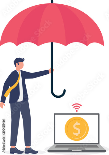 Professional protecting online money with umbrella