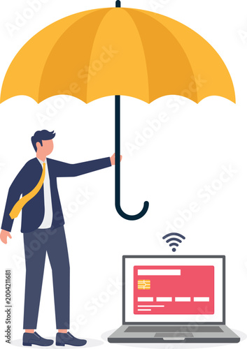 Professional protecting credit card with umbrella