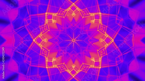 Bright kaleidoscopic mandala animation with glowing patterns in seamless motion loop.