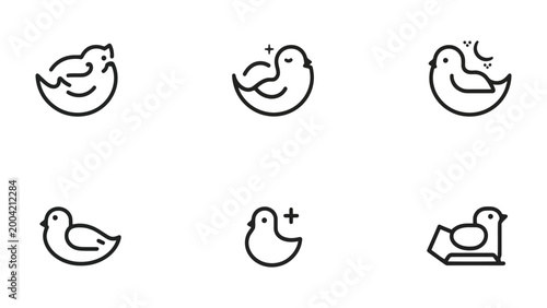 Obraz na płótnie Simple Bird Illustrations: A series of minimalist black-line illustrations showcasing the elegant form of a singular bird in various playful poses, ideal for conveying simplicity and natural themes