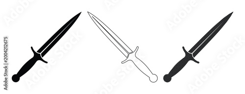 Set of Three Black and Outline Dagger Icons Vector isolated PNG with Transparent Background