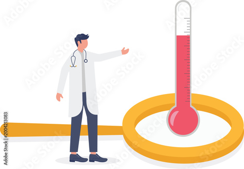 Doctor inspecting temperature thermometer with glass