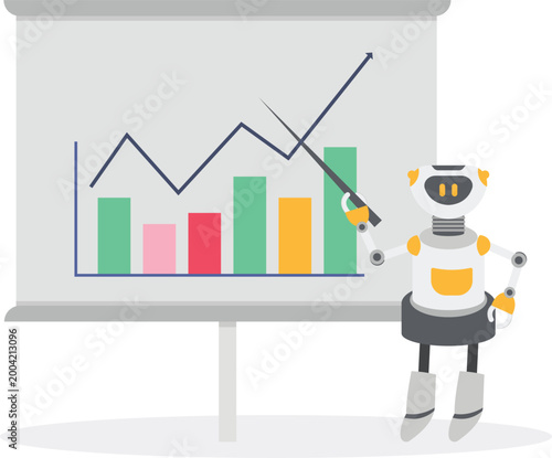 AI robot presenting business data and growth chart