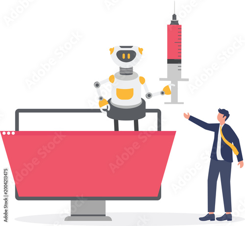 AI robot and professional managing medical syringe