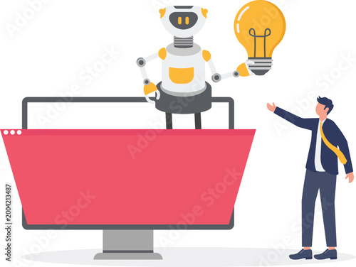 AI robot and professional managing creative idea
