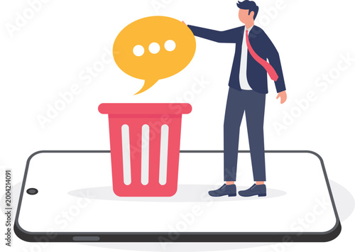 Professional deleting chat speech bubble from mobile