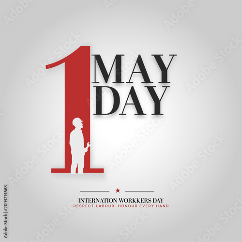 1st May International Workers Day Typography Poster with Worker Silhouette
