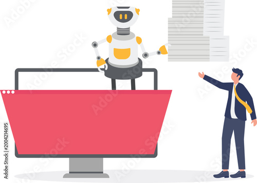 AI robot and professional managing paper files