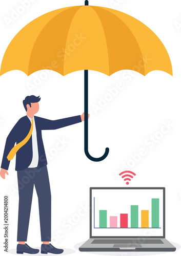 Professional protecting data charts with umbrella