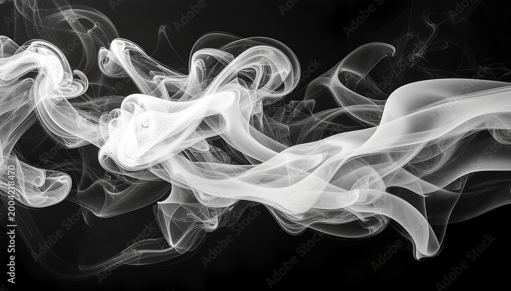 Fototapeta premium Elegant white smoke swirls on black background abstract.