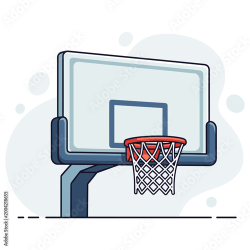 Basketball hoop and backboard mounted on outdoor court setup. non editable strokes