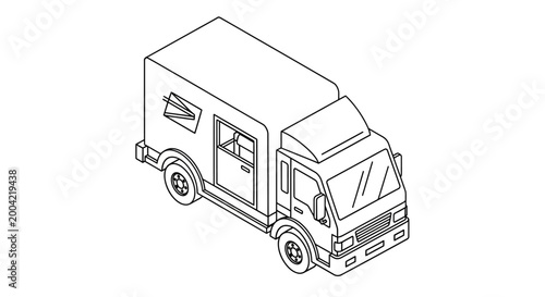 Isometric line drawing of a small delivery truck or box van, depicted in black and white with an outline style.
