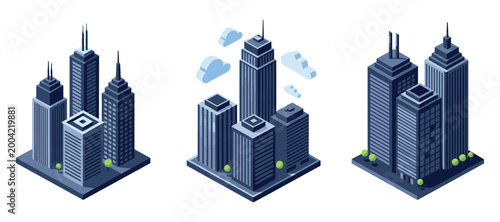 Corporate high rise buildings grouped on city block
