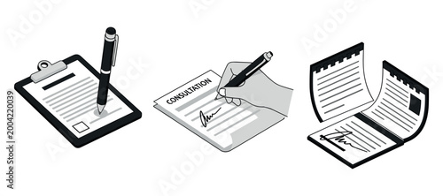 Multiple documents being signed with pens on clipboards