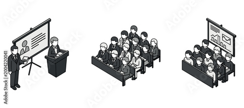 Business presenter speaking to audience in conference room