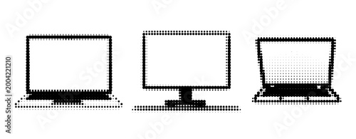Laptop icons aligned in row on plain white background. not ideal dots