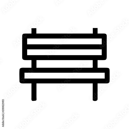 Simple black and white park bench outline on transparent background silhouette