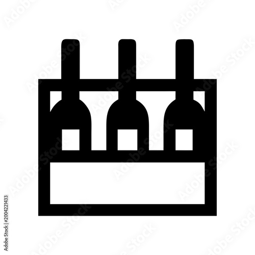 Three wine bottles in a wooden container on transparent background silhouette